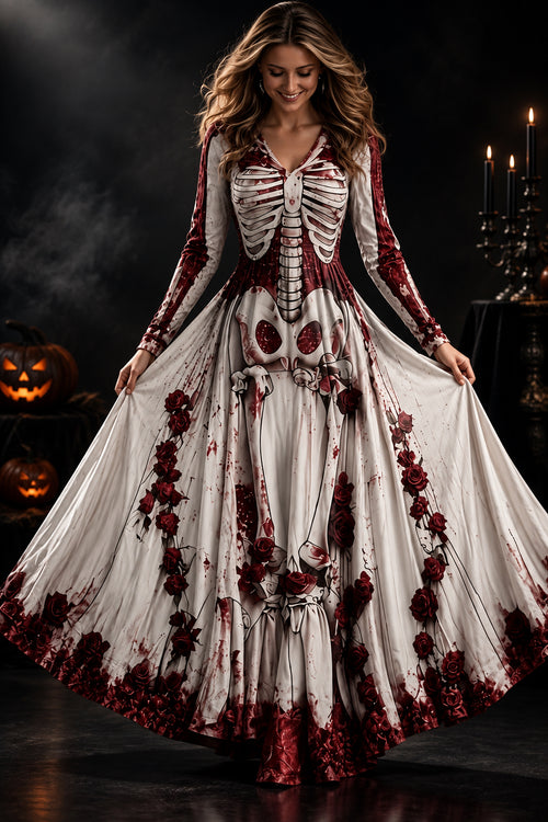 Robe chemise d'Halloween pour femme avec squelette et citrouille